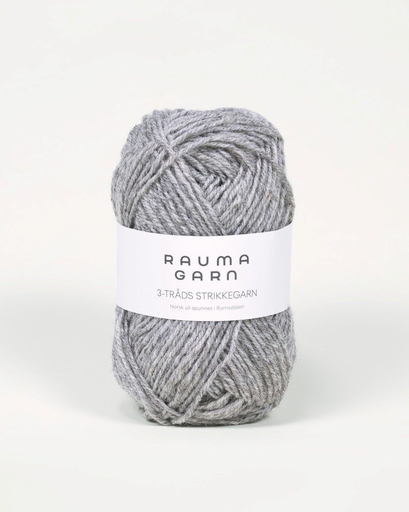 104 Grå Melert -	3-tr Strikkegarn - Rauma Garn - Garntopia
