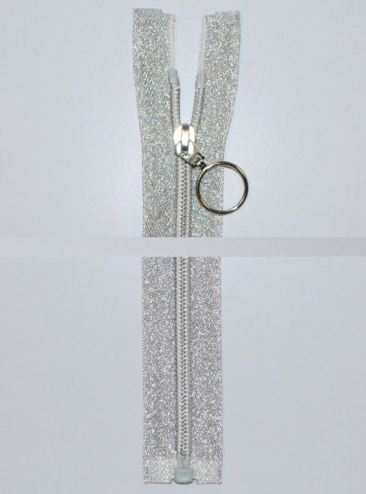 Glidelås 65 cm - delbar -  Lurex sølv