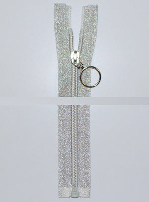 Glidelås 55 cm - delbar -  Lurex sølv