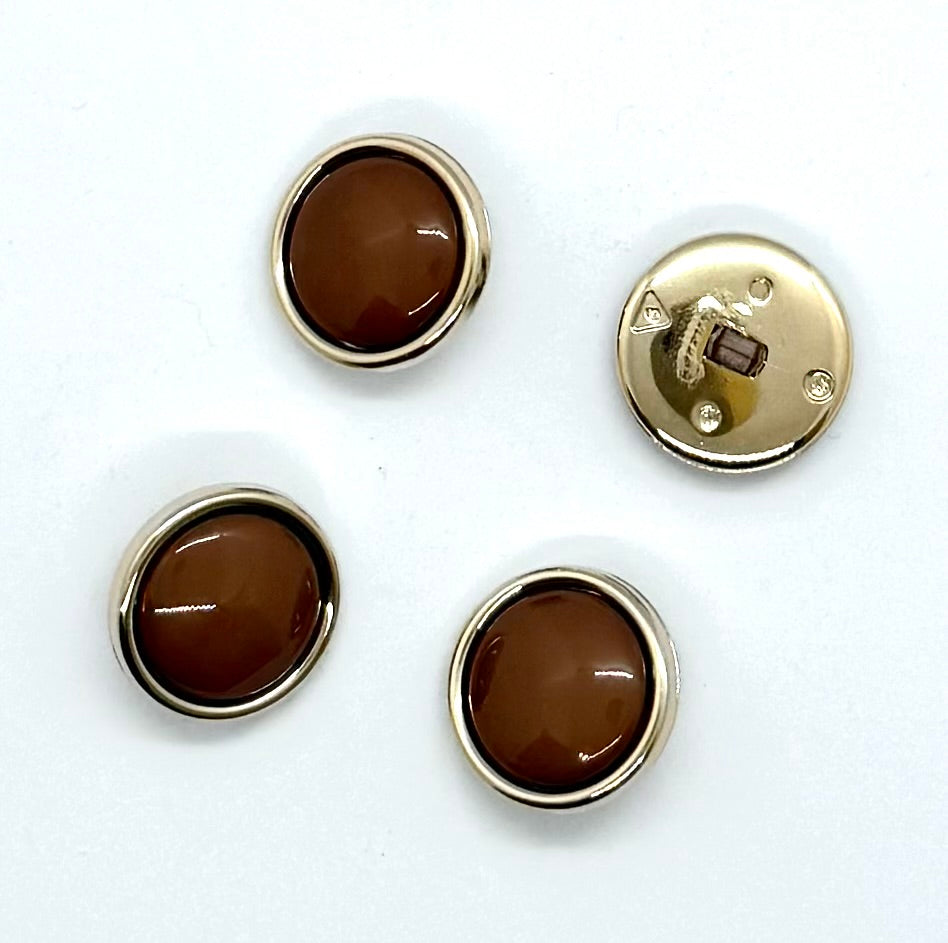 Nylonknapp, brun med gullkant - Blank - 22 mm - NEWOLD COMPANY - Garntopia