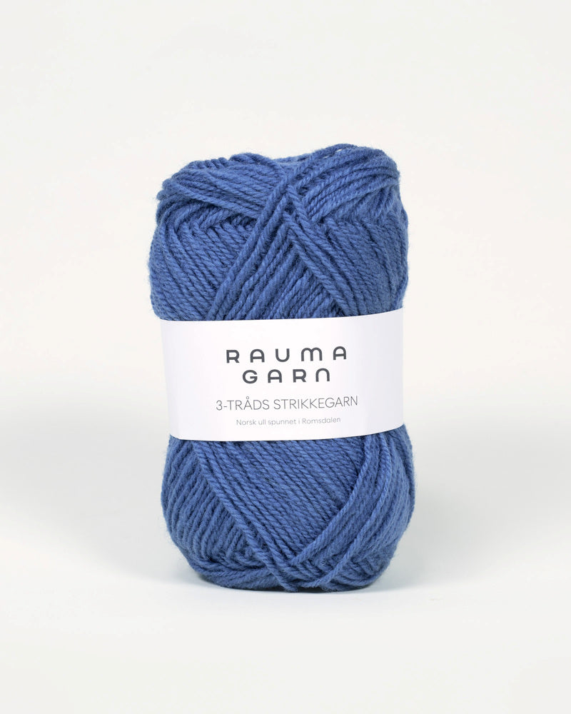 138 Bondeblå -	3-tr Strikkegarn - Rauma Garn - Garntopia