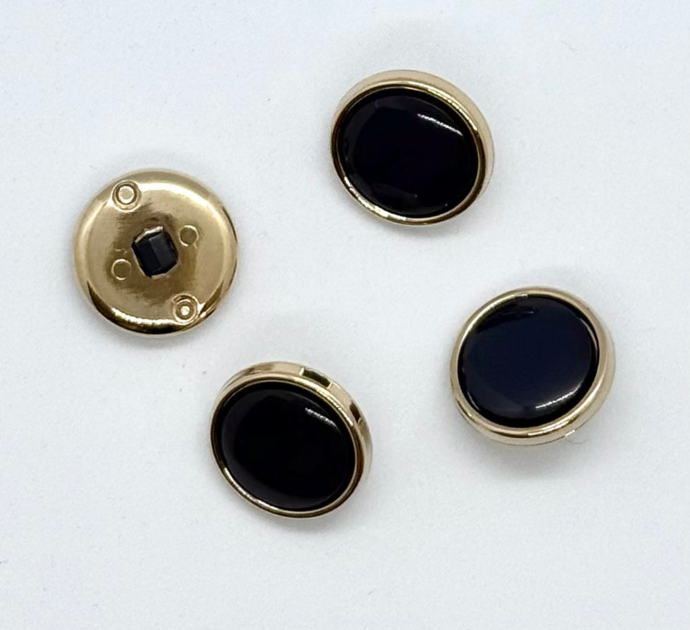Nylon button, navy blue with gold edge - Blank - 18 mm