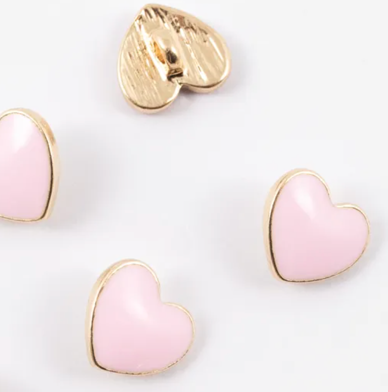 Hjerteknapp, Gull/Rosa  - 10 mm - KN618 - Kort & Godt - Garntopia