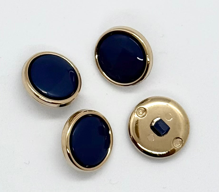 Nylonknapp, blå med gullkant - Blank - 18 mm - NEWOLD COMPANY - Garntopia