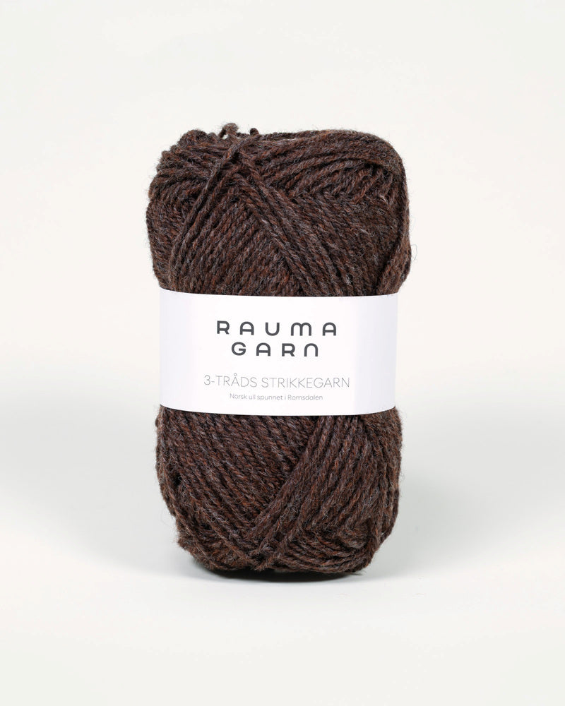 164 Rødbrun Melert -	3-tr Strikkegarn - Rauma Garn - Garntopia