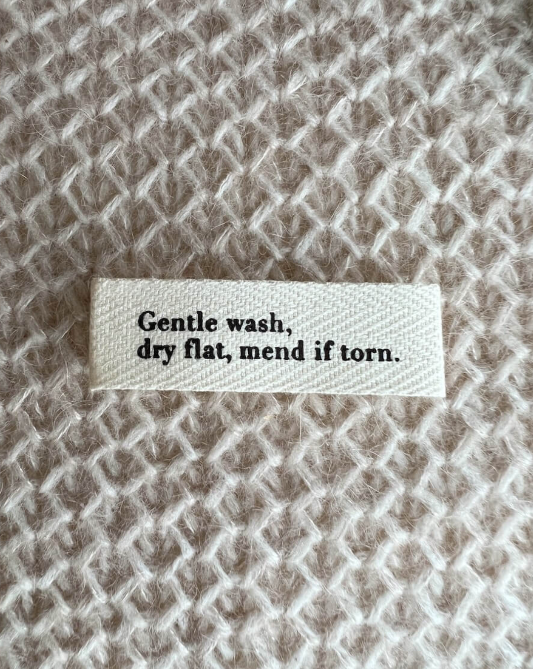"GENTLE WASH, DRY FLAT, MEND IF TORN."-LABEL - PetiteKnit - Garntopia