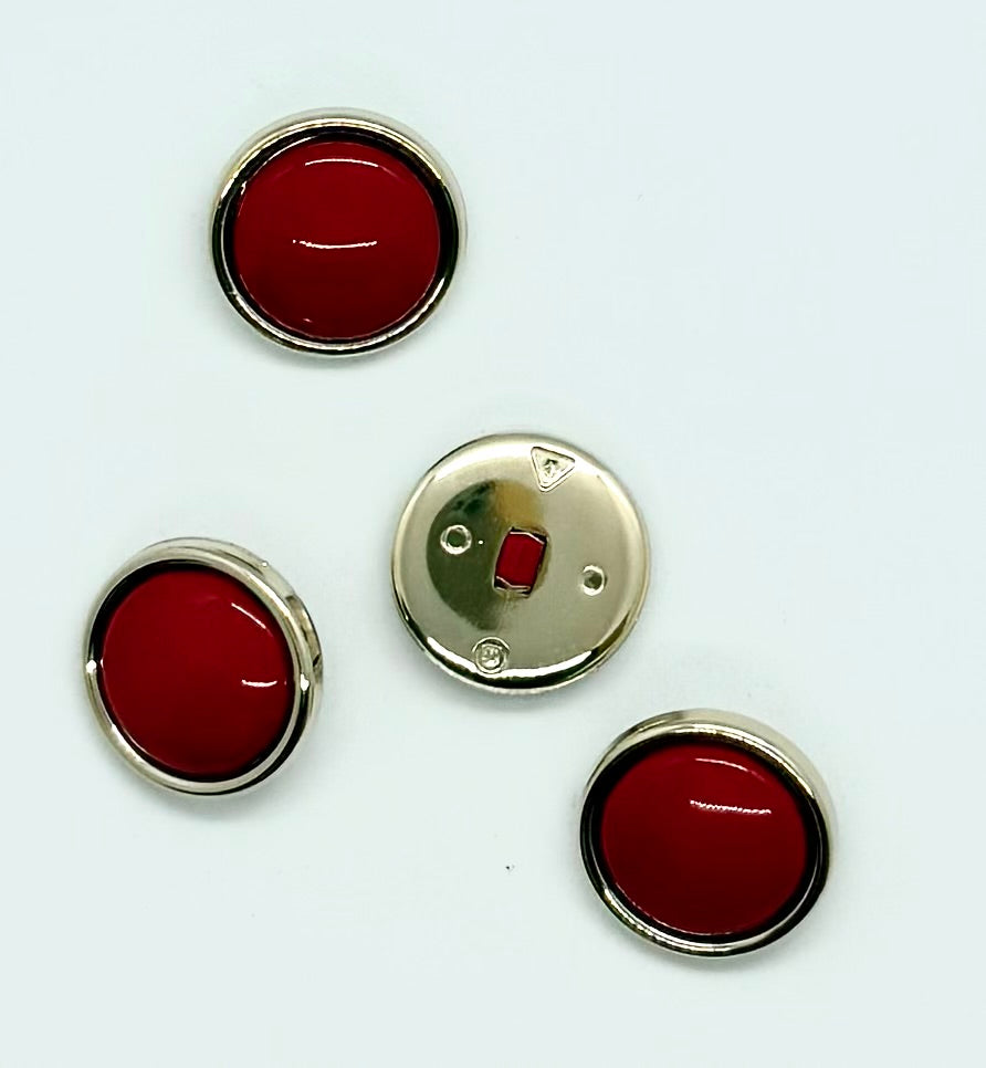 Nylonknapp, rød med gullkant - Blank - 22 mm - NEWOLD COMPANY - Garntopia