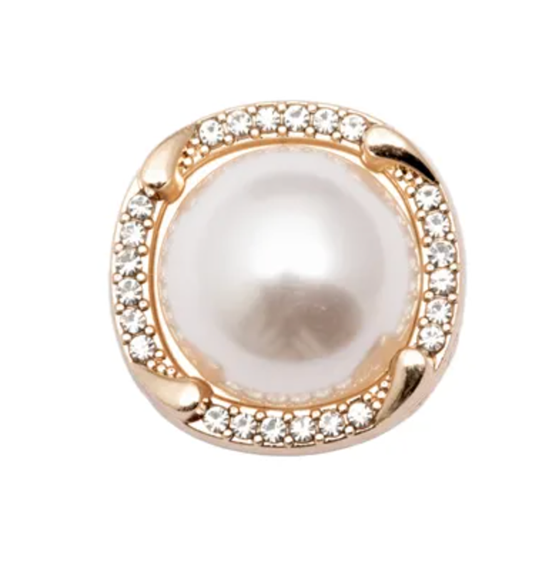 Knapp, metall/perle, gull - 25 mm - KN609 - Kort & Godt - Garntopia