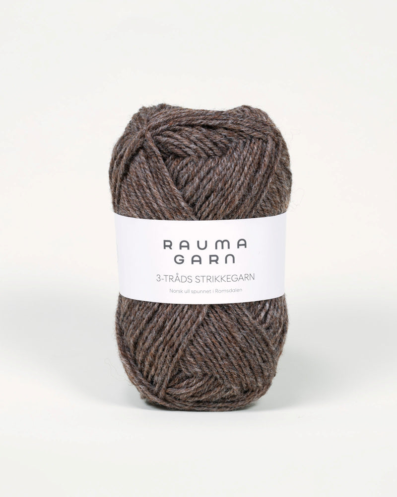 111 Brun Melert -	3-tr Strikkegarn - Rauma Garn - Garntopia