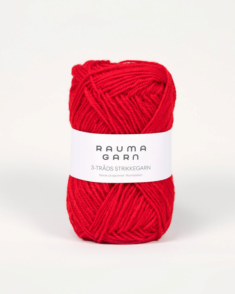 174 Høyrød -	3-tr Strikkegarn - Rauma Garn - Garntopia