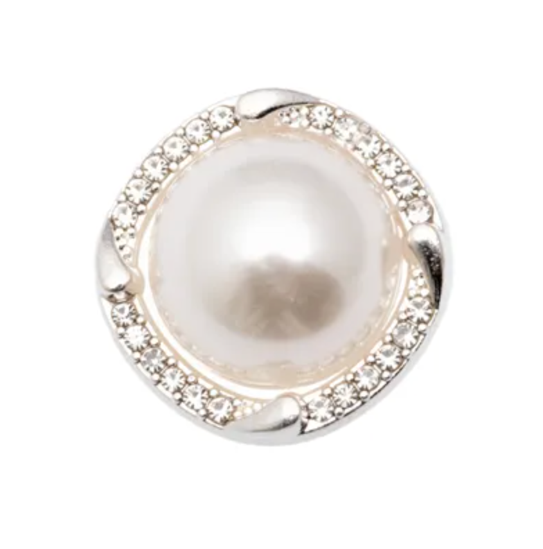 Knapp, metall/perle, sølv  - 25 mm - KN606 - Kort & Godt - Garntopia