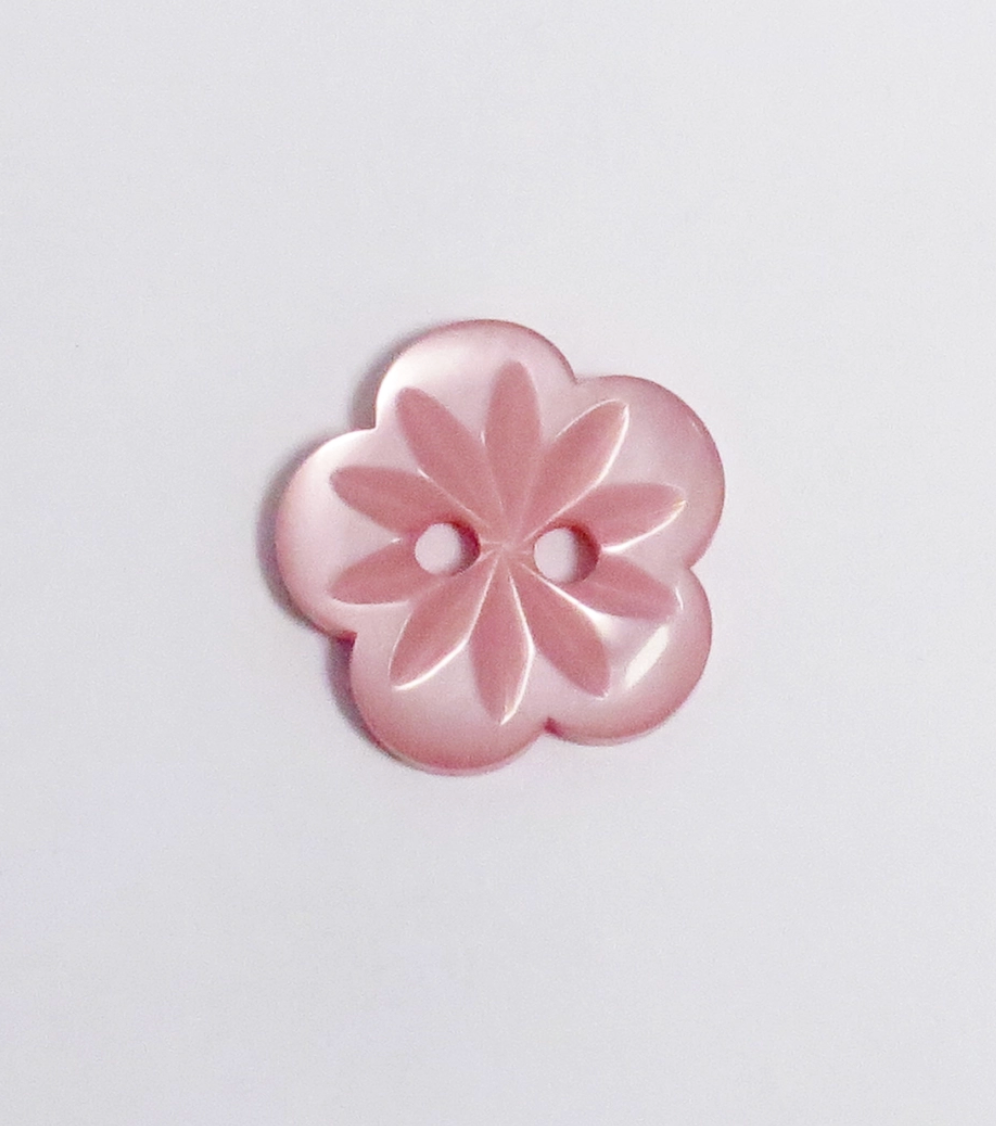 Plastknapp Blomst - Rosa - 15mm - Villy Jensen - Garntopia