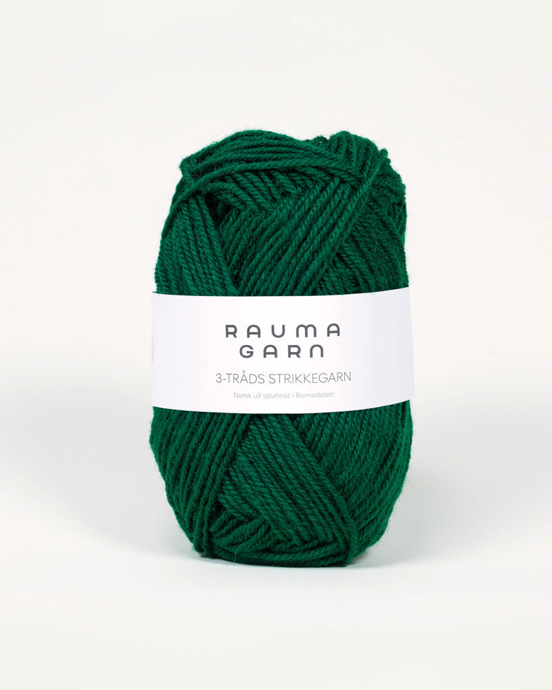 123 Dyp Grønn -	3-tr Strikkegarn - Rauma Garn - Garntopia
