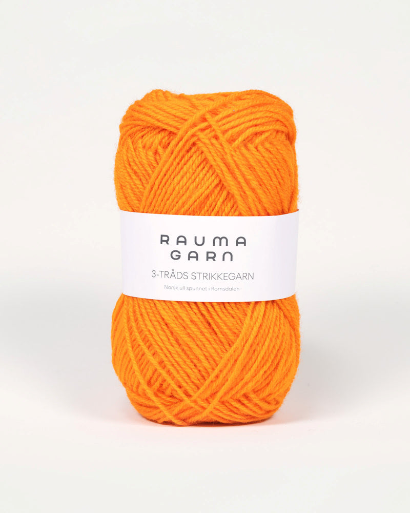 161 Oransje -	3-tr Strikkegarn - Rauma Garn - Garntopia