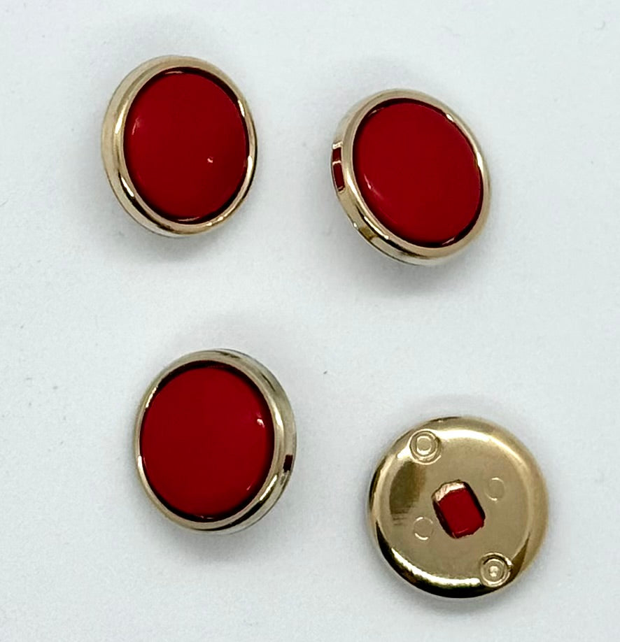 Nylonknapp, rød med gullkant - Blank - 18 mm - NEWOLD COMPANY - Garntopia