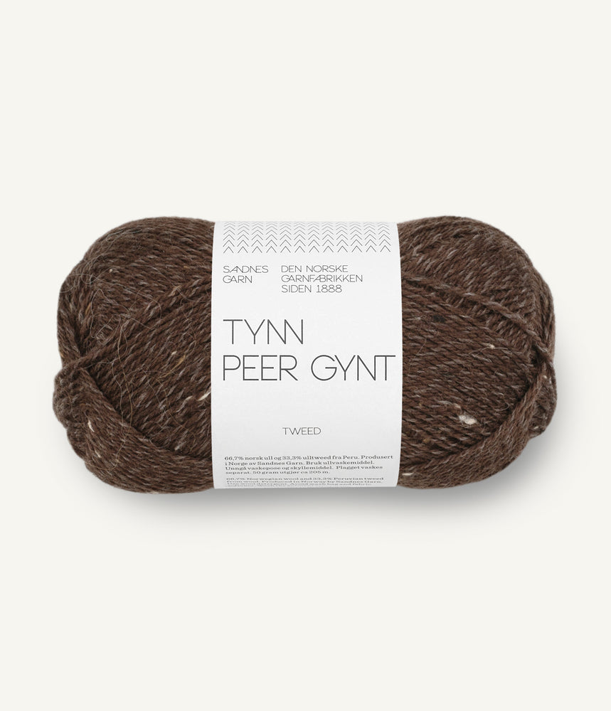 3085 Mørk Brun m/ Natur Tweed - Tynn Peer Gynt - Sandnes garn - Garntopia