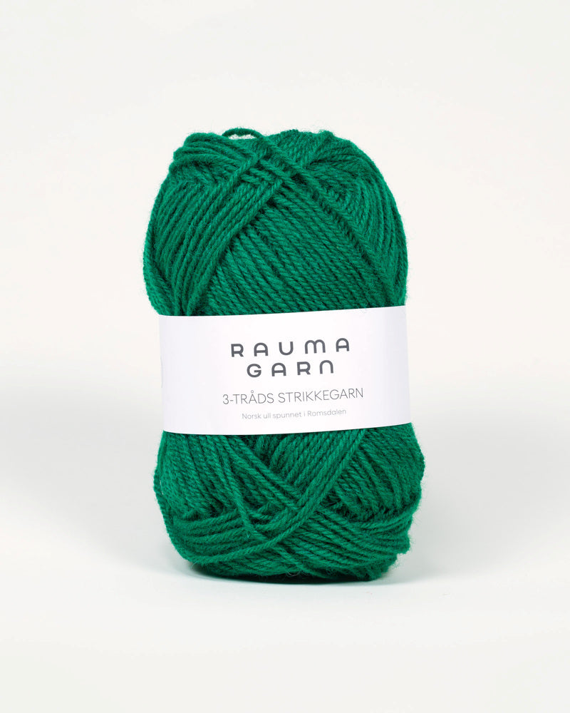 130 Mørk Grønn -	3-tr Strikkegarn - Rauma Garn - Garntopia