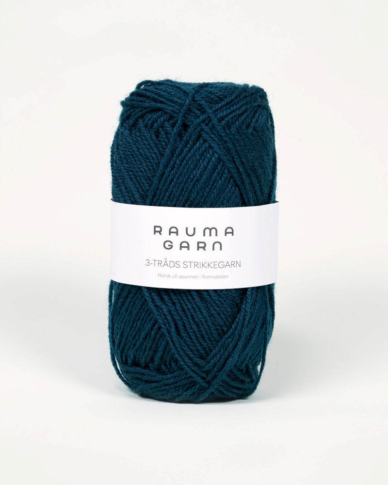 185 Mørk Petrol -	3-tr Strikkegarn - Rauma Garn - Garntopia