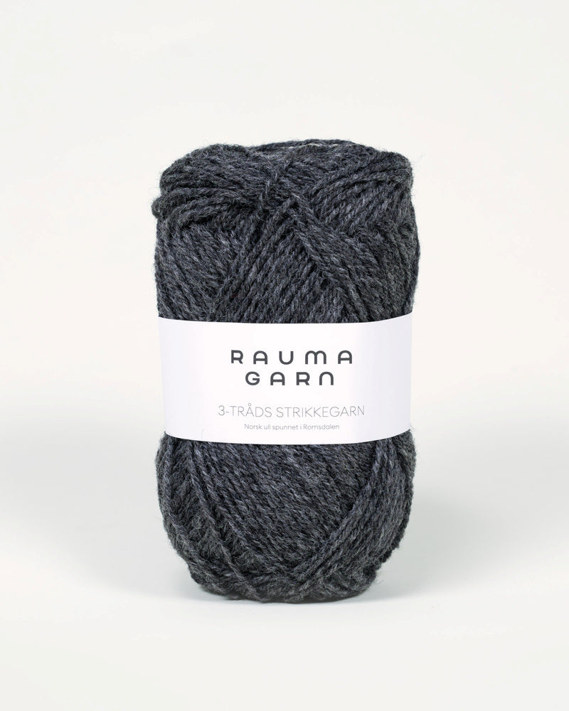 114 Koksgrå Melert -	3-tr Strikkegarn - Rauma Garn - Garntopia
