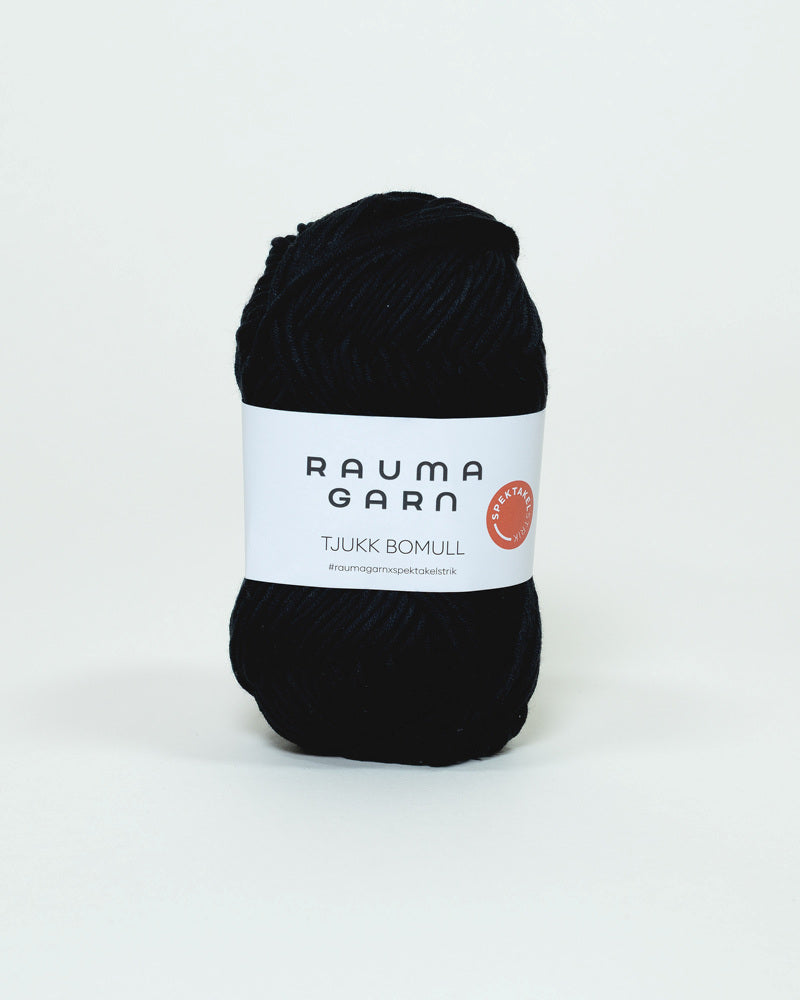 297 Svart  - Tjukk Bomull - Rauma Garn - Garntopia